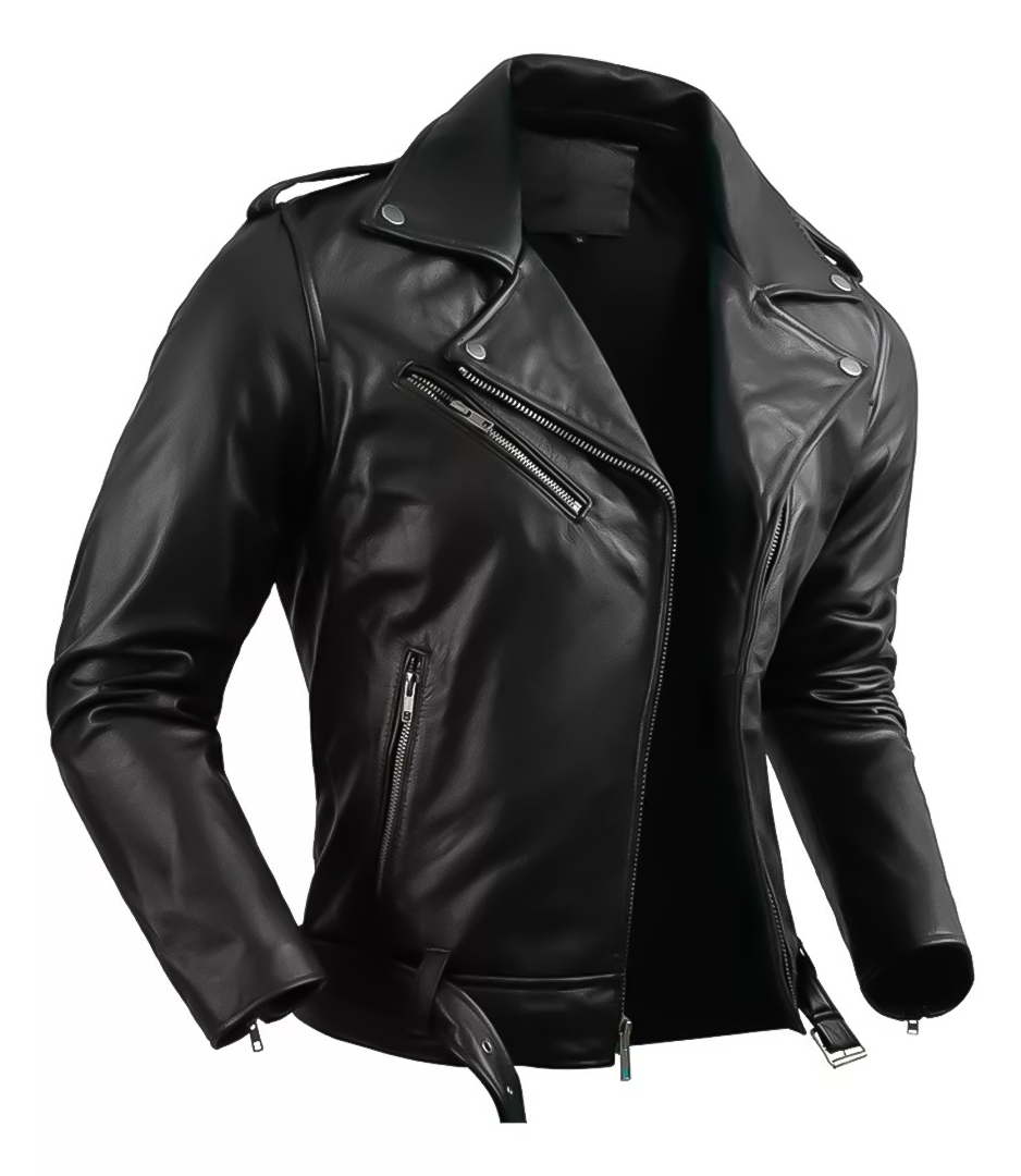 Jaqueta Masculina de Couro Nobre com Cinto Frontal