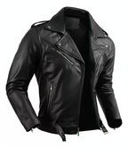 Jaqueta Masculina de Couro Nobre com Cinto Frontal