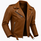 Jaqueta Masculina de Couro Nobre com Cinto Frontal