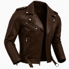 Jaqueta Masculina de Couro Nobre com Cinto Frontal